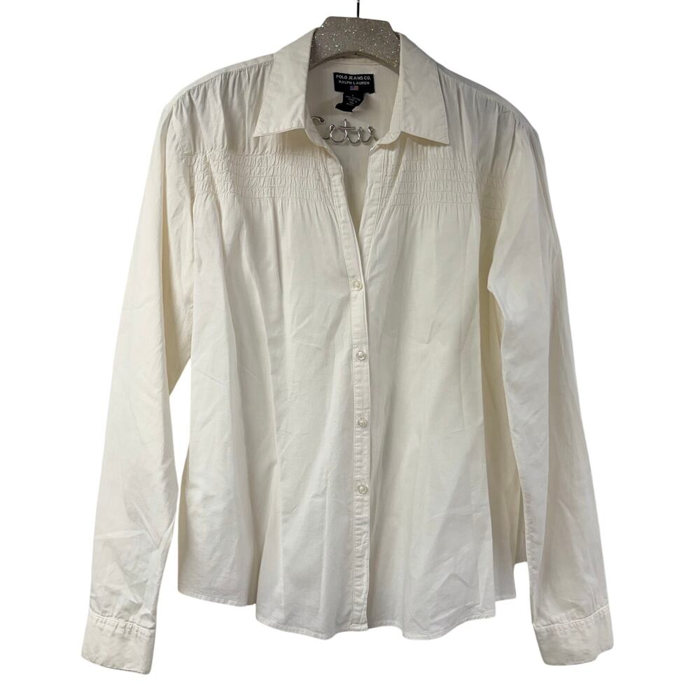 Polo Jeans Co. Ralph Lauren White Long Sleeve Shirt Smocked Vintage Cotton